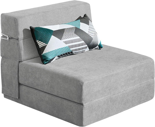 ANONER Memory Foam Folding Sofa Bed with Cushion Twin Size Futon Sleeping Chair for Living Room Apartment (Single, Light Grey) - QUORE