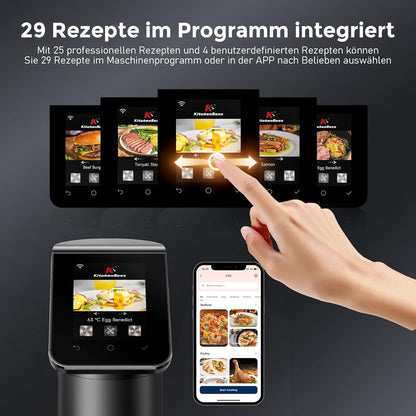 KitchenBoss Sous Vide Garer Stick WLAN: G330 Wifi precisiekooktoestel, nauwkeurige temperatuurinstelling tot 90 graden Celsius, IPX7 waterdicht, TFT, onderdompeling 360 graden circulatie met timer