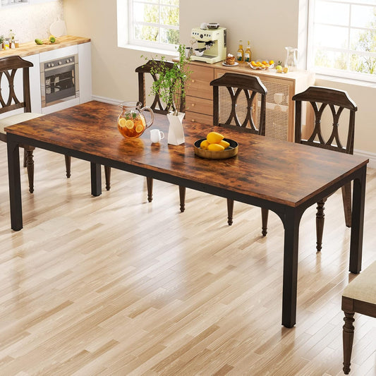 Tribesigns Dining Table for 6 to 8 People, 200 x 70 x 75 cm, Rectangular Kitchen Table with Sturdy Metal Legs for Living and Dining Room, Industrial Design, Rustic Brown
