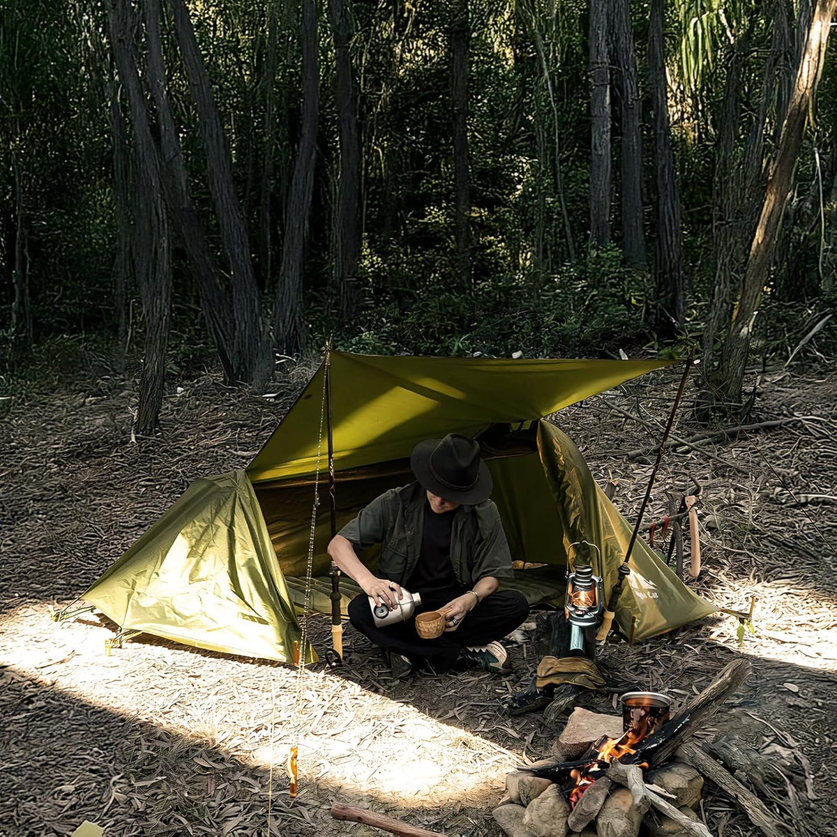 Night Cat Camping Hammock Tent: 1 Person Flat Bottom Hammock with Waterproof Mosquito Net for Bivouac Hiking Garden