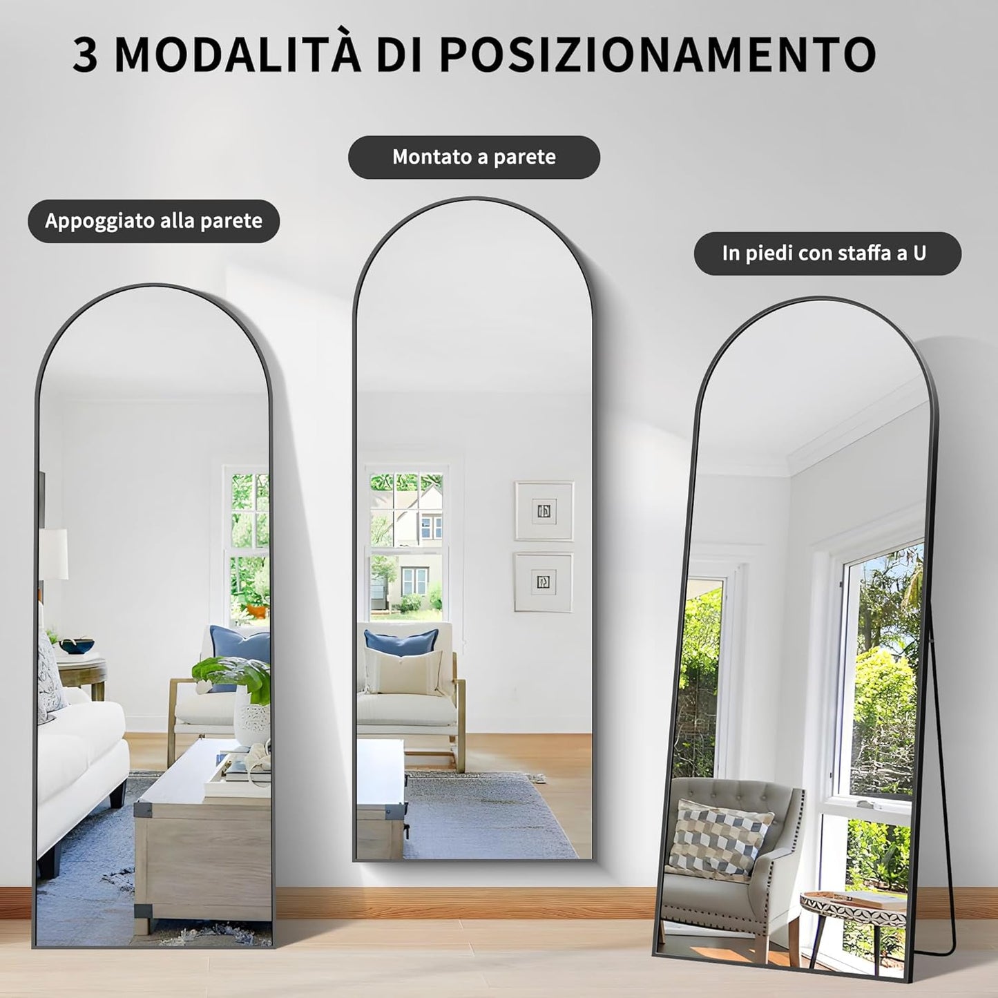 Gebogen spiegel – Vloerspiegel – Lichaamsspiegel – Staande spiegel – Full body spiegel – 165,1 x 61 cm – Aluminiumlegering frame