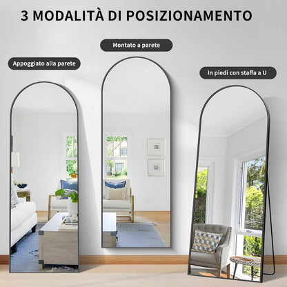 Gebogen spiegel – Vloerspiegel – Lichaamsspiegel – Staande spiegel – Full body spiegel – 165,1 x 61 cm – Aluminiumlegering frame