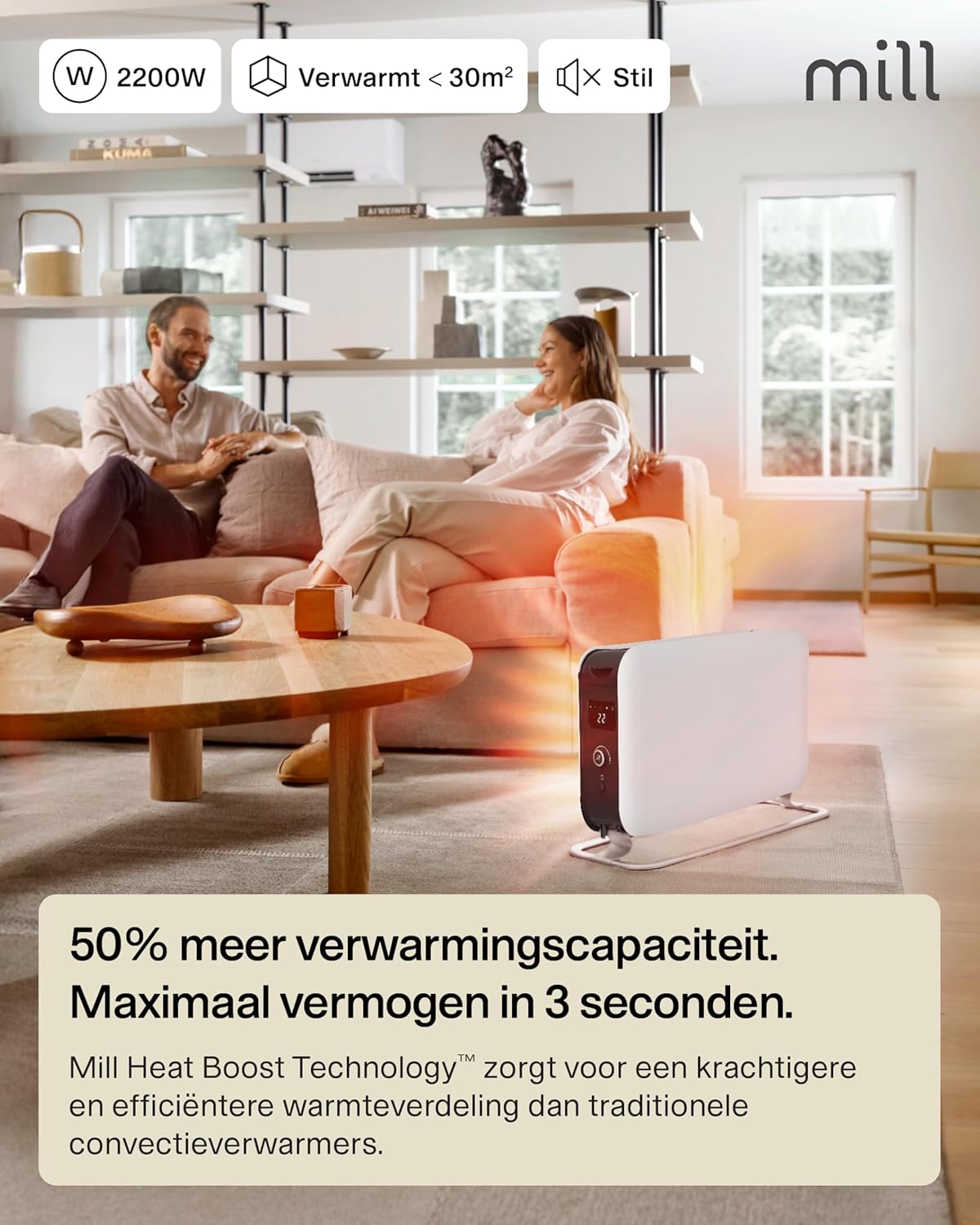 Mill Instant Max Convector Kachel 2200W – krachtige en stille elektrische verwarming voor 26–30 m², snelle opwarming, met LED en timer – elektrische kachel, electric heater, radiator Noors design