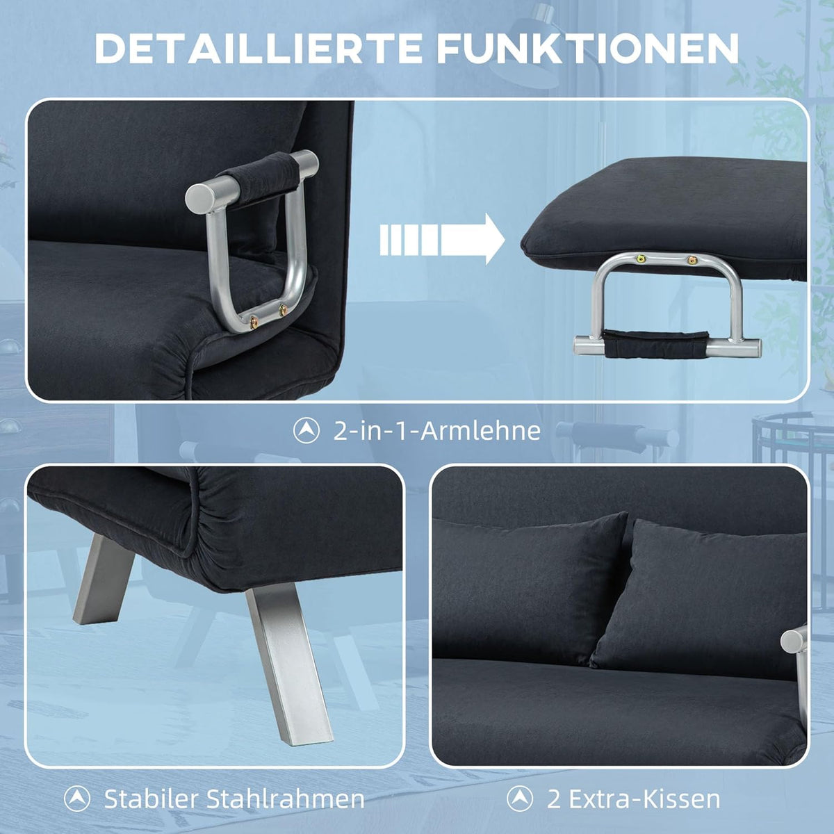 3-in-1 Slaapbank – Slaapbankje – Bedbank – Zetelbed – Slaapzetel – Verstelbare Rugleuning 5-standen – Compact 185x105 cm Fluwelen Bekleding