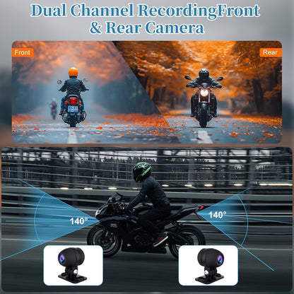 OBEST Dubbele camerasysteem voor motorfiets, 3-inch scherm met lcd-display, 1080P, kan via mobiele telefoon, interne lusopname en GPS-systeem worden verbonden