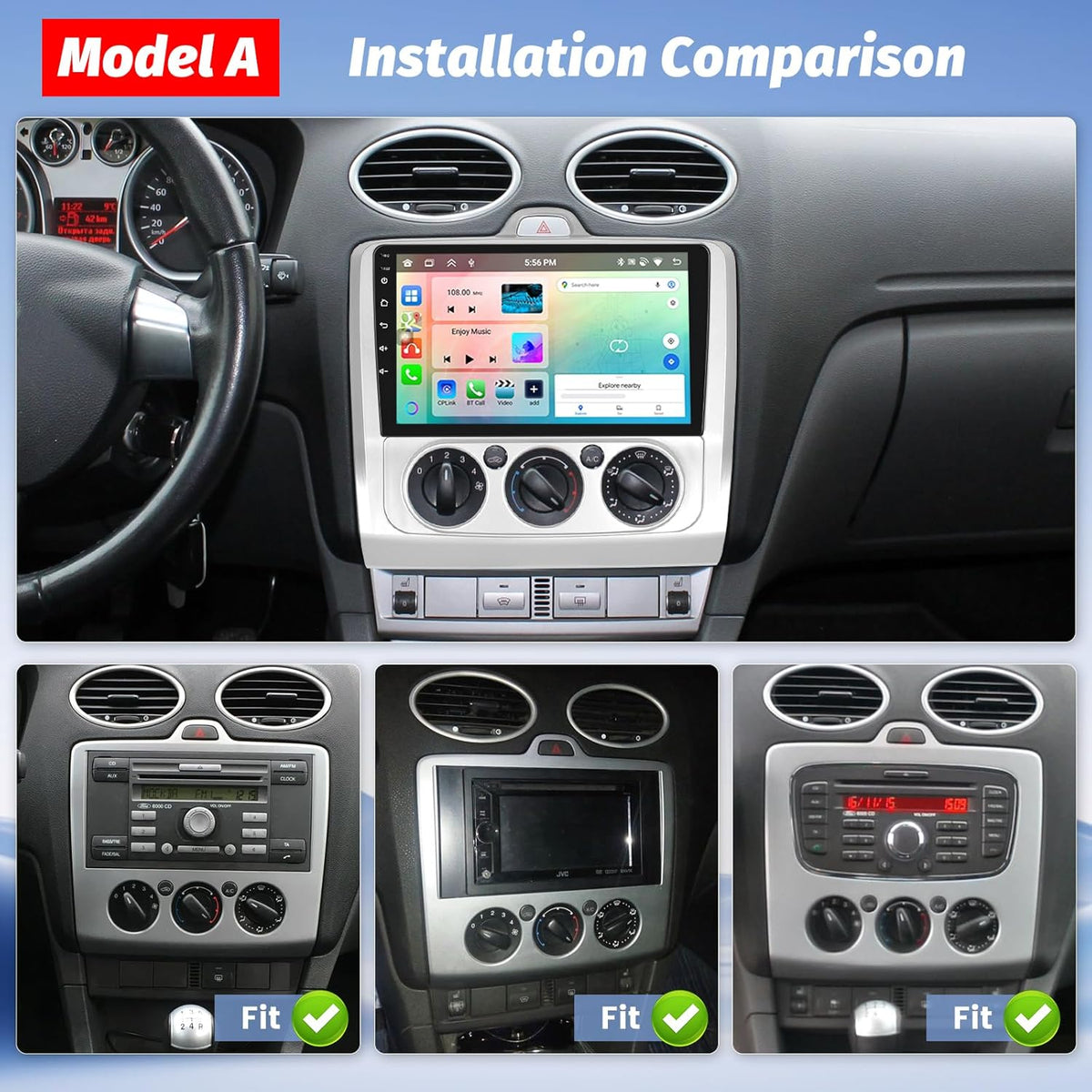 Hikity 4G 64G 8Core Android13 Car Stereo voor Ford Focus Mk2 Mk3 Exi MT 2 3 2004-2011 Carplay Draadloze Android Auto 9'' Radio met GPS Bluetooth WiFi RDS DSP 3 Gedeelde Scherm SWC Achteruitkijkcamera