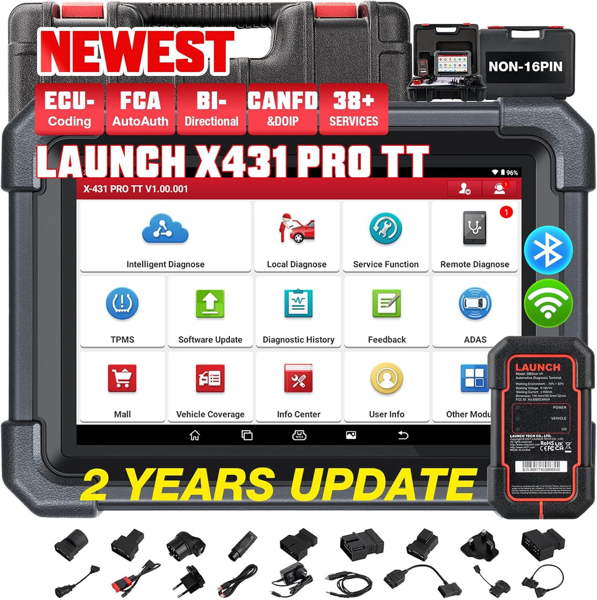 LAUNCH X431 Pro TT OBD2 Diagnostisch, OE-Niveau Volledige Systeem LAUNCH Diagnostisch Apparaat Auto, CANFD, ECU Codering, Bidirectionele Controle, FCA, Voertuig Tester voor V.A.G Geleid