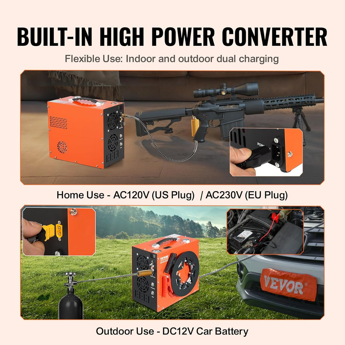 VEVOR Air Compressor PCP Portable 30MPa Water Cooling Integrated Fan, Automatic Shutdown, DC 12V/AC 230V Paintball Tank Compressor for Air Gun, Diving Bottle