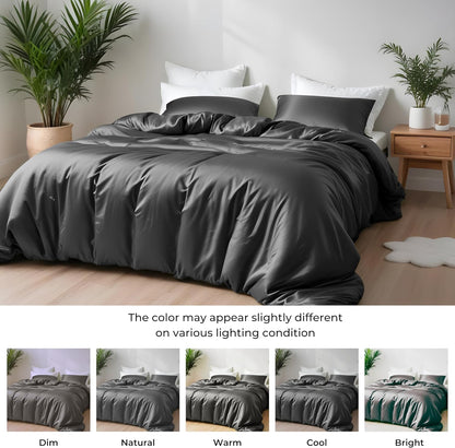 Linenwalas Beddengoedset van 100% bamboe, 4-delige set, zeer zacht, koel, perfect voor huisverzorging, 1 dekbedovertrek, 1 hoeslaken en 2 kussenslopen, kingsize, houtskoolgrijs