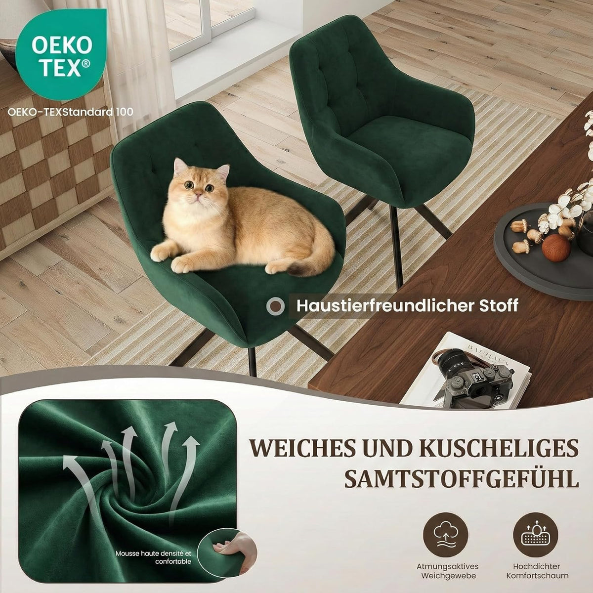 COLAMY Draaibare eetkamerstoelen, set van 2, eetkamerstoelen, draaibaar, met armleuning, draaibare armleuning, met rugleuning, voor eetkamer, stoelen van zachte poolstof met metalen frame voor keuken