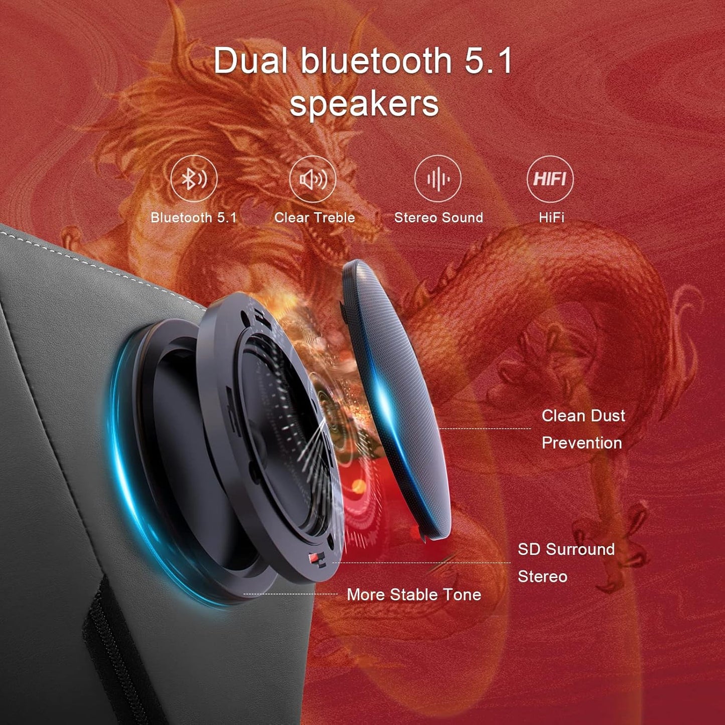 Gamingstoel – Bureaustoel – Gamestoel – Computerstoel – Stoel Grijs – Bluetooth Surround Speakers – Ergonomisch Met Voetsteun