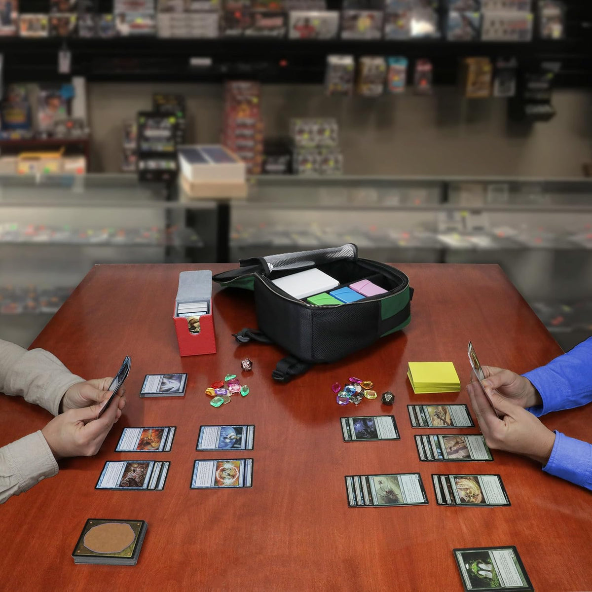 ENHANCE Collector's Edition Rugzak voor kleine kaarten, verdedigingsscherm, opslag voor dobbelstenen, dekdozen, TCG-rugzak met speelmathouder, compatibel met Magic the Gathering en meer (Dragon Green)