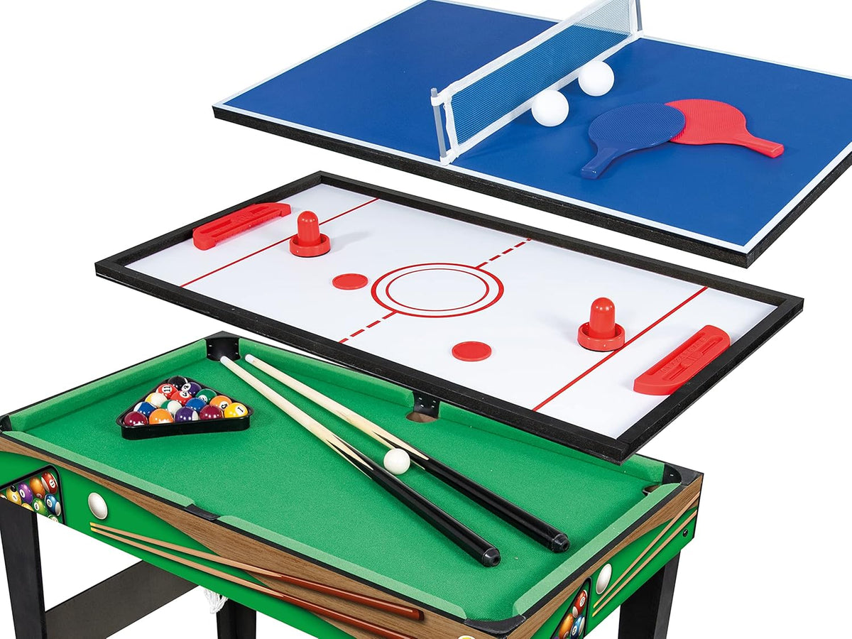 Teorema 67359 4-in-1 Wooden Game Table Football Table Tennis Air Hockey Billiards Size 96 x 86 x 68 cm - QUORE