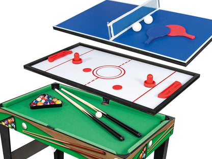 Teorema 67359 4-in-1 Wooden Game Table Football Table Tennis Air Hockey Billiards Size 96 x 86 x 68 cm - QUORE