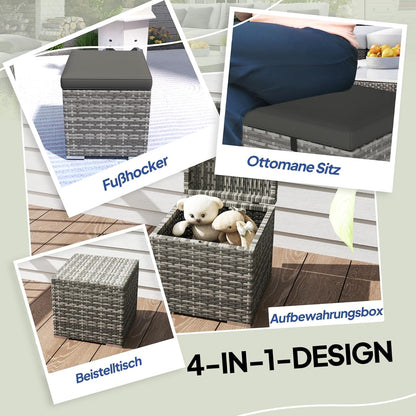 Outsunny 2er Set Rattan Hocker Sitzhocker mit Rattanoptik Stauraum Kissen Deckel 120kg load bar wetterfest Gartenhocker Fußhocker Gartenmöbel für Outdoor Garten Terrasse 40x40x41cm Dunkelgrau