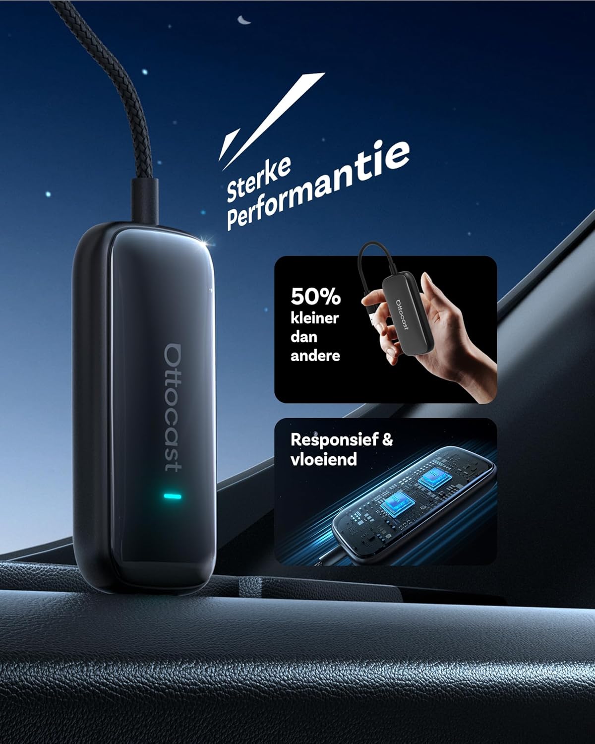 OTTOCAST Play2video Ultra, 2026 Nieuwe Draadloze CarPlay & Android Auto Adapter met YouTube Netflix, 4GB+32GB Plug & Play 5G-chip, WiFi6, CarPlay AI Box voor auto's met bekabelde CarPlay na 2016