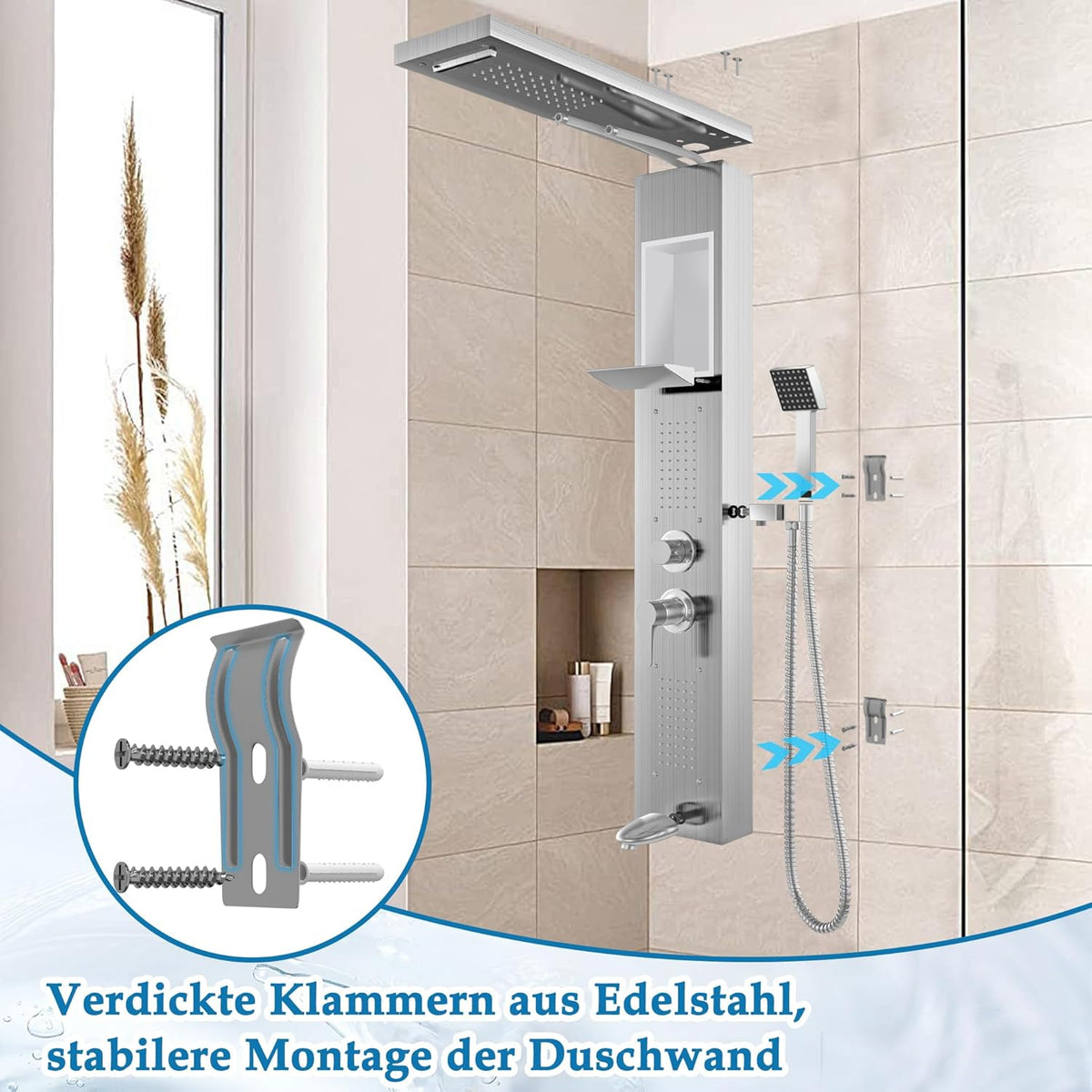 Douchesysteem – Doucheset – Douchepaneel – Regendouche – Handdouche – Roestvrij Staal – 5 Functies Met Massagejets – Zilver Geborsteld