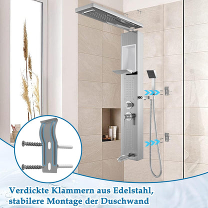 Douchesysteem – Doucheset – Douchepaneel – Regendouche – Handdouche – Roestvrij Staal – 5 Functies Met Massagejets – Zilver Geborsteld