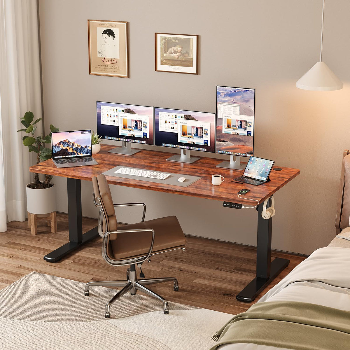 JUMMICO In hoogte verstelbaar bureau, compleet tafelblad, elektrisch bureau, in hoogte verstelbaar met geheugenfunctie, state-tafel, computertafel, 140 x 60 cm, bruin