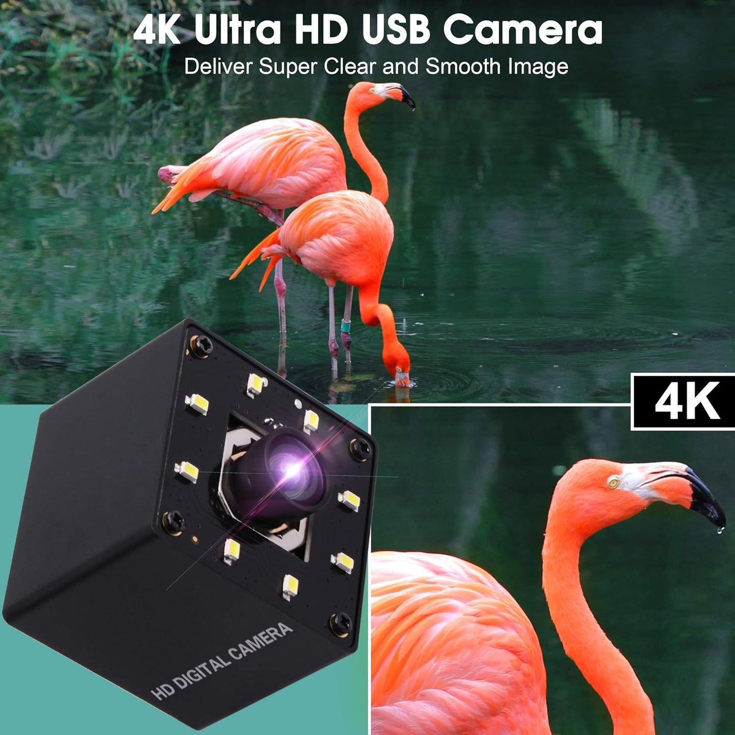 SVPRO Auto Focus 4K 30pfs UHD USB-camera voor computer met IMX415-sensor, 100° geen vervorming mini-camera met ledverlichting voor online onderwijs/vergadering/live streaming, plug&play
