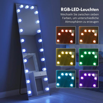 XL Spiegel – Staande Spiegel – Randloze Spiegel – Volledige Lengte Spiegel – Hollywood Spiegel – RGB LED Verlichting – Gehard Glas 150x40 cm