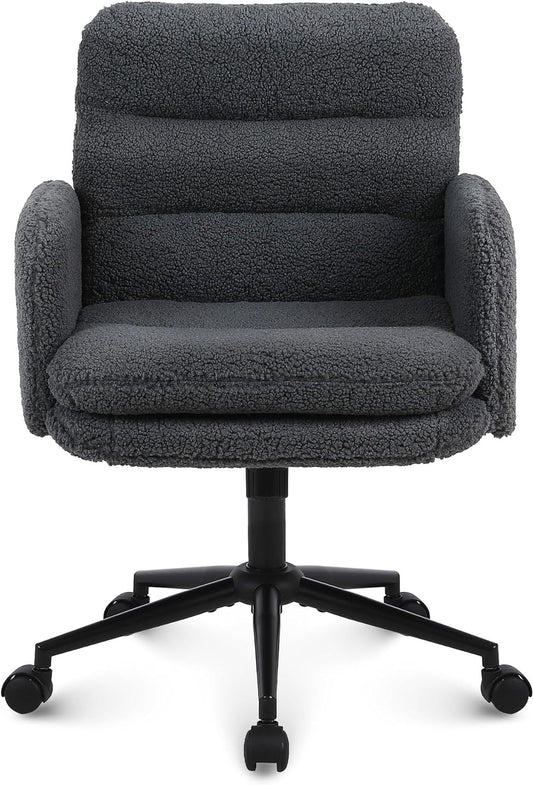 Youhauchair Office Chair, Imitation Cashmere Office Chair, Comfortable Makeup Chair with Adjustable Height, Ergonomic Chair Office Chairs for Home and Bedroom, Dark Gray - QUORE
