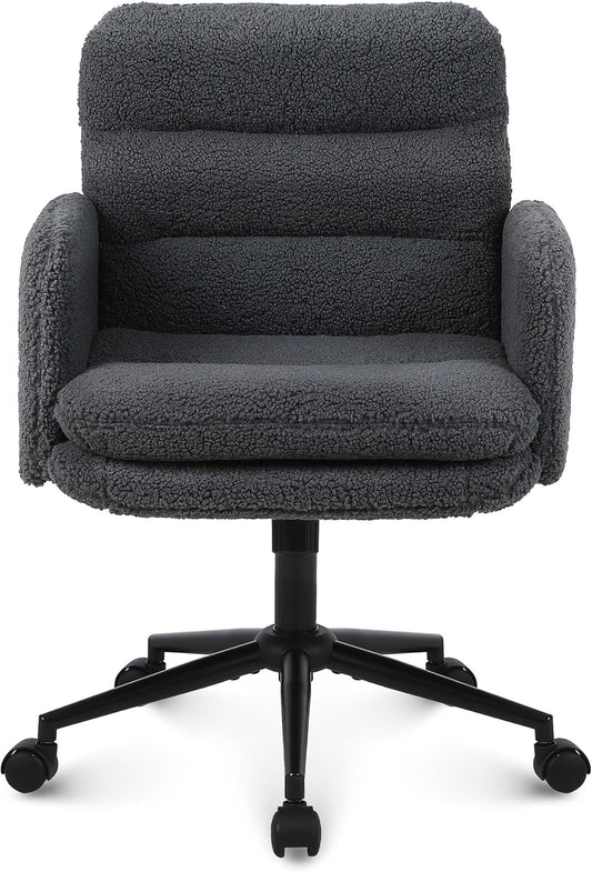 Youhauchair Bureaustoel, Imitatie Kasjmier Office Chair, Comfortabele Make-up Stoel met Verstelbare Hoogte, Ergonomic Chair Bureaustoelen voor Thuis en Slaapkamer, Donkergrijs