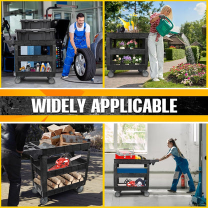 Opbergkar – Gereedschapswagen, Opbergwagen, Servicekar, Rollende Kar – 3-Laags, 2-In-1 Verstelbaar – Tot 259 Kg Draagvermogen, 5 Inch Zwenkwielen Met Rem