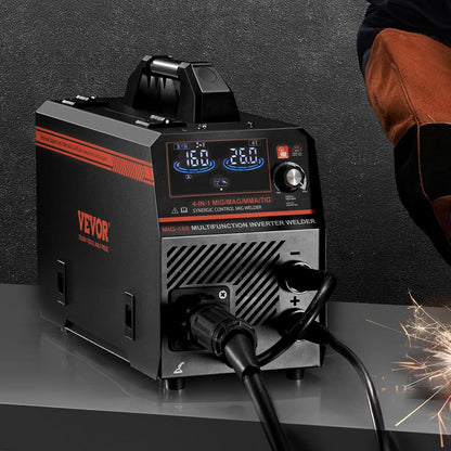 VEVOR MIG Soldering Station, 160 A, Syergetic Welding Machine, Portable Multi-Process, MIG, Gas Free, MMA Lift TIG, 4-in-1, Powerful Welder with IGBT Inverter Technology, LCD Display