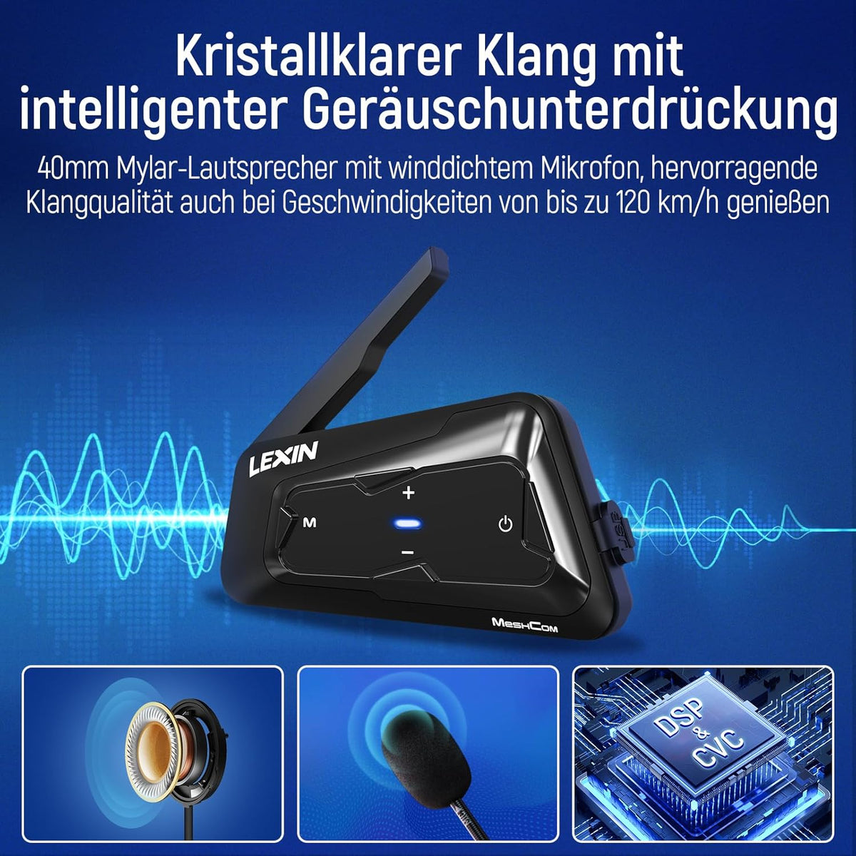 LEXIN MeshCom MESH 3.0 Motorintercom – Bluetooth 5.0 met muziekverdeling, multitasking audio, waterdicht, net, communicatiesysteem, dubbelpak