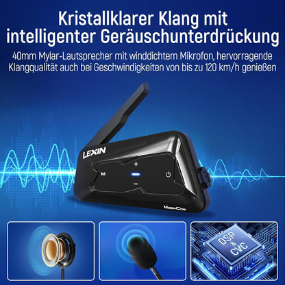 LEXIN MeshCom MESH 3.0 Motorintercom – Bluetooth 5.0 met muziekverdeling, multitasking audio, waterdicht, net, communicatiesysteem, dubbelpak