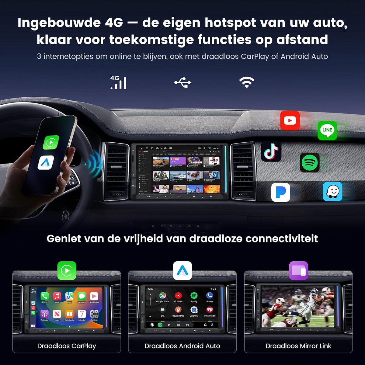 ATOTOZONE Android 2 DIN Autoradio met 7" Touchscreen Ambient Lighting, DriveChat AI Rijassistent, Noodbotsing Alert, Parkeerbewaking, GPS Tracking en Hi-Fi DSP 4V Pre-Out