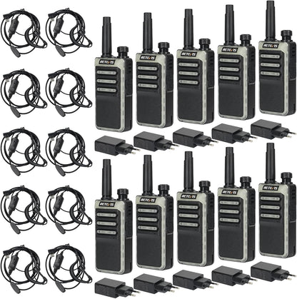 Retevis RB666 Walkie Talkie Professional, PMR446 Draadloze Kloon Portofoon Oplaadbare Snellader, VOX Draagbare Walkietalkie met Oortjes voor School, Hotel (10 Stuks, Zwart)