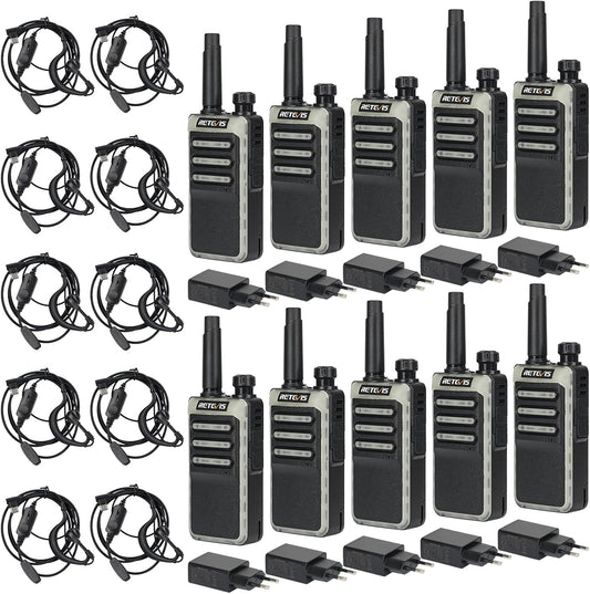 Retevis RB666 Walkie Talkie Professional, PMR446 Draadloze Kloon Portofoon Oplaadbare Snellader, VOX Draagbare Walkietalkie met Oortjes voor School, Hotel (10 Stuks, Zwart)