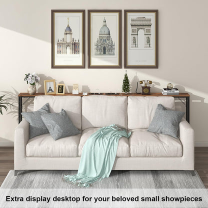 VEDECASA 15 cm smalle consoletafels, 2 sets, met stopcontact en USB-poorten, smalle haltafel, bijzettafel, ingangstafel, dressoir voor entree, woonkamer, hal, kantoor, stabiel stalen frame,