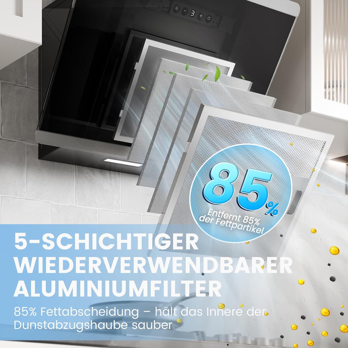 Afzuigkap 60 cm – Wandafzuigkap – Schouwkap – Dampkap – Keukenafzuigkap – Zwart Glas En RVS – 380 m³/u Luchtstroom – A++ BLDC-Motor