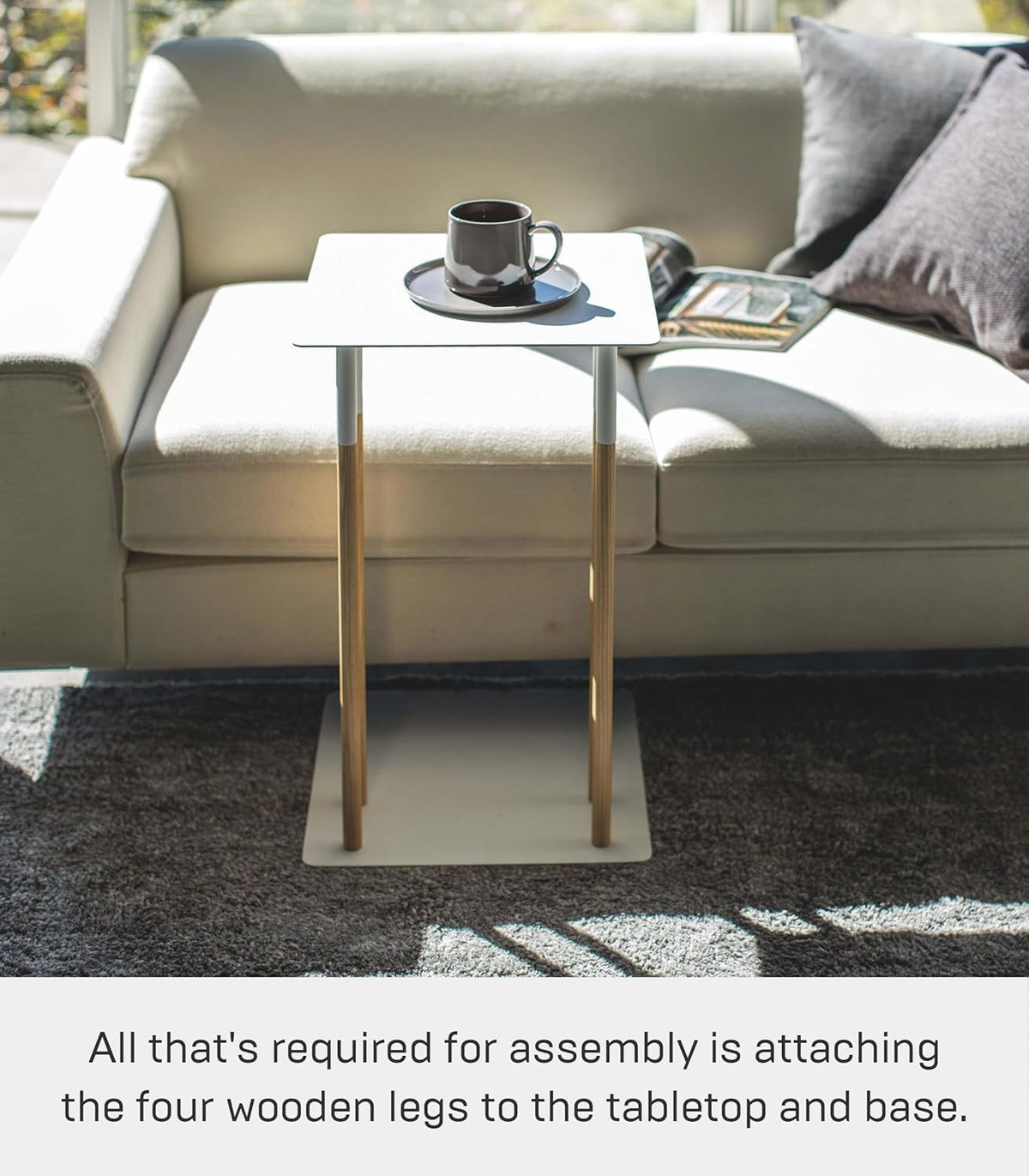 Yamazaki 4803 PLAIN Side Table, white, Steel/Wood, 35 x 35 x 55 cm