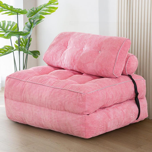 MAXYOYO Opvouwbare slaapbank, omvormbaar met kussen, matras met rugleuning, draagbare bedstoel, comfortabel, vloerbank voor woonkamer slaapkamer, roze