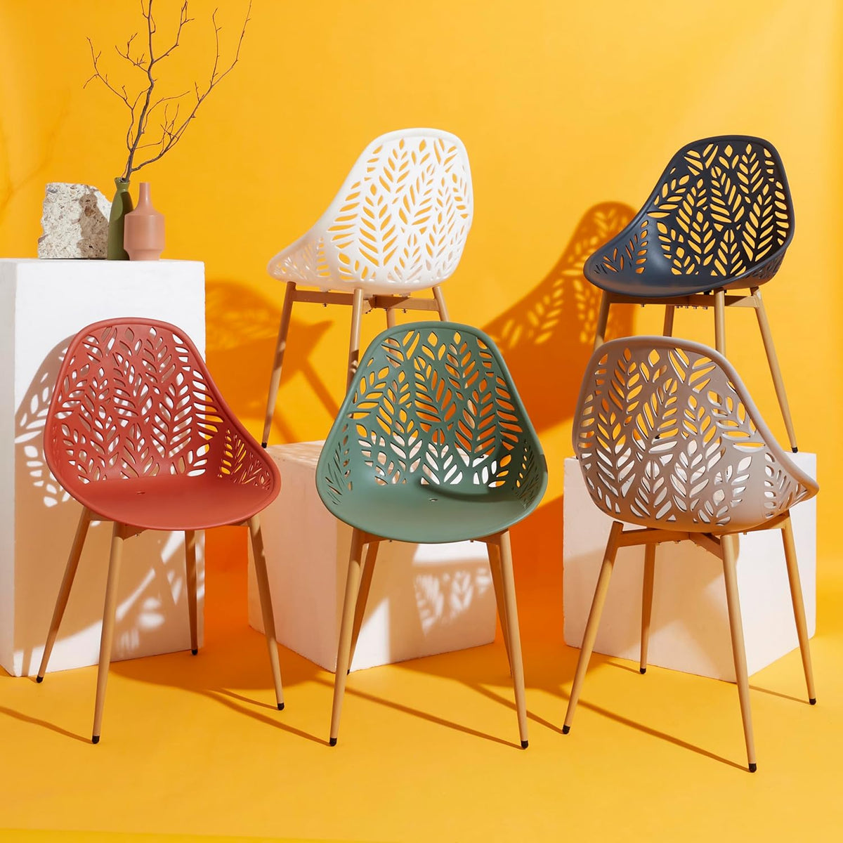 HOME DECO FACTORY, HDO0331, Set van 4 Grijze Lucena stoelen, tuinmeubelen, buitenzit, 52,3 x 83,4 x 53,3 cm, zithoogte 45 cm, Grijs