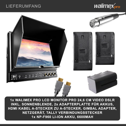 Walimex Pro Professionele video DSLR LCD-monitor (24,6 cm (9,7 inch), 1920x1080 pixels, Full HD, 8-voudige zoom, HDMI Out)