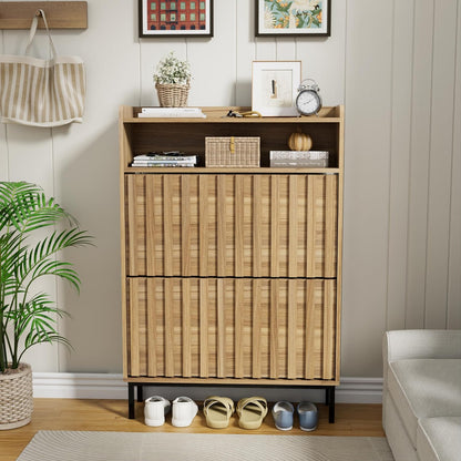 Schoenenkast – Schoenenrek – Schoenenopberger – Schoenenmeubel – Schoenenkastje – Hout – Verstelbare Planken – 80x24x117 cm – Natuurlijk Hout – Kantelbeveiliging
