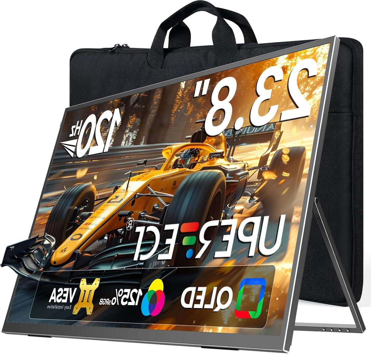 UPERFECT 23.8 Inch 120Hz QLED Portable Gaming Monitor FHD 1080P 100% SRGB Large Second Mat Screen 180° Adjustable Standard USB C HDMI for Laptop/MacBoo/SteamDec/Smartphone/Mini PC, VESA compatible - QUORE