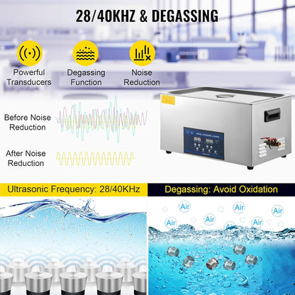 Ultrasone Reiniger – Ultrasoon Bad – Schoonmaakapparaat – Reinigingsmachine – Ultrasoon Toestel – 30 Liter Inhoud – Roestvrijstalen Tank – Dubbele Frequentie 28/40 Khz