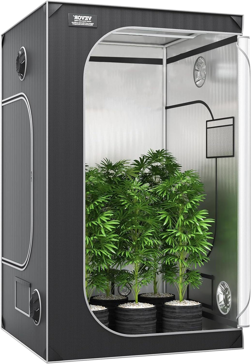 VEVOR Growbox 122 x 122 x 203 cm Greenhouse Made of 22 mm Steel Frame and 2000D Oxford Fabric Grow Tent, 60 kg Load Capacity, Suitable for 200-300 W, Grow Light, Indoor Grow Tent - QUORE