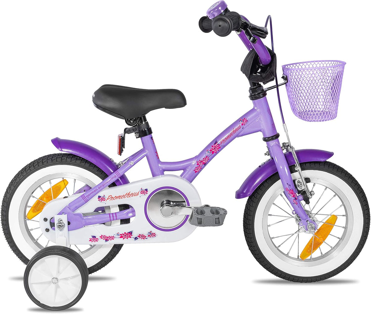 PROMETHEUS BICYCLES kinderfiets 12 inch meisjes- fiets meisje van 3 jaar met zijwieltjes terugtraprem Meisjesfiets 12 inch in paars