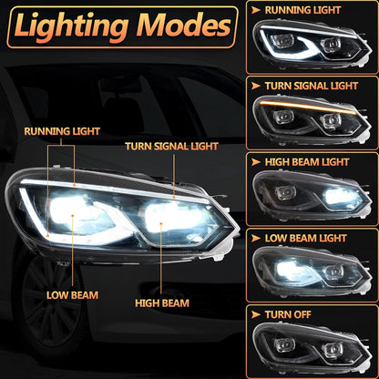 VLAND Projectorkoplampen Compatibel voor Golf 6 MK6 TSI Halogeen 2008-2013 (Niet voor TDI/GTI/R), 1 set/Met E-keuringsmerk