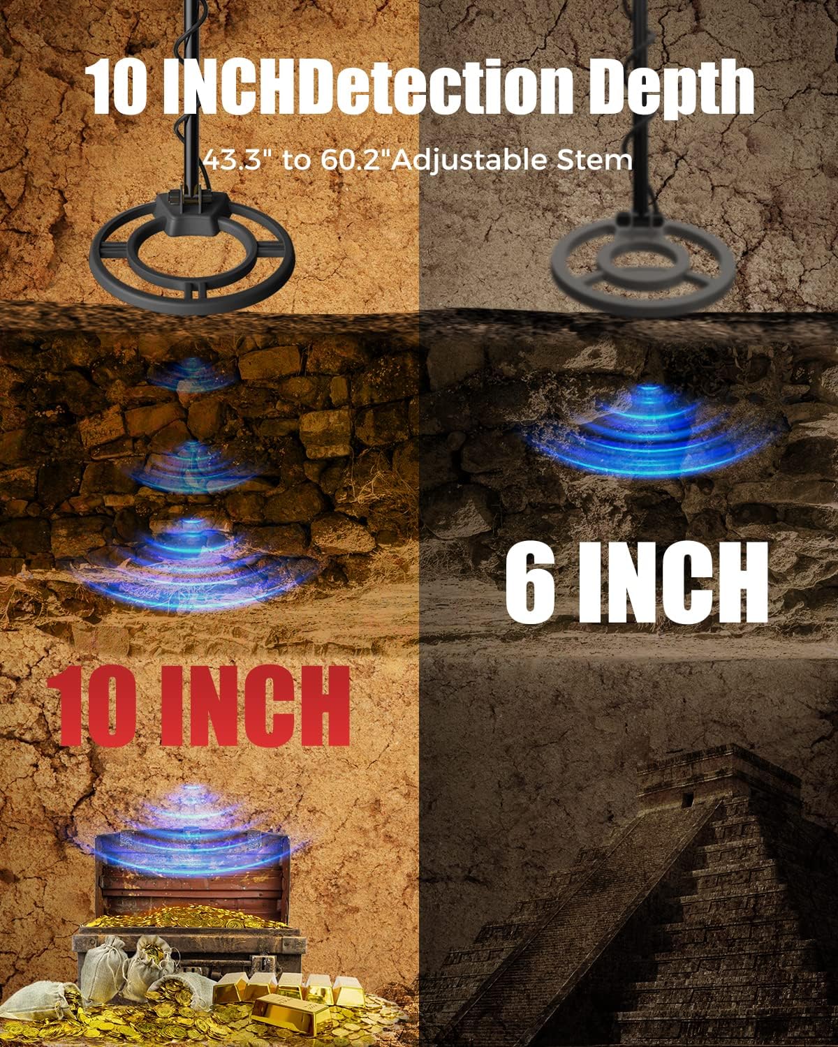 Metaaldetector voor Volwassenen en Kinderen – Metaalzoeker – Schatzoeker – Metaal Detector – Schatdetector – 6 Zoekmodi – Waterdichte 25,4 Cm Zoekspoel