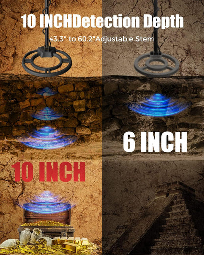 Metaaldetector voor Volwassenen en Kinderen – Metaalzoeker – Schatzoeker – Metaal Detector – Schatdetector – 6 Zoekmodi – Waterdichte 25,4 Cm Zoekspoel