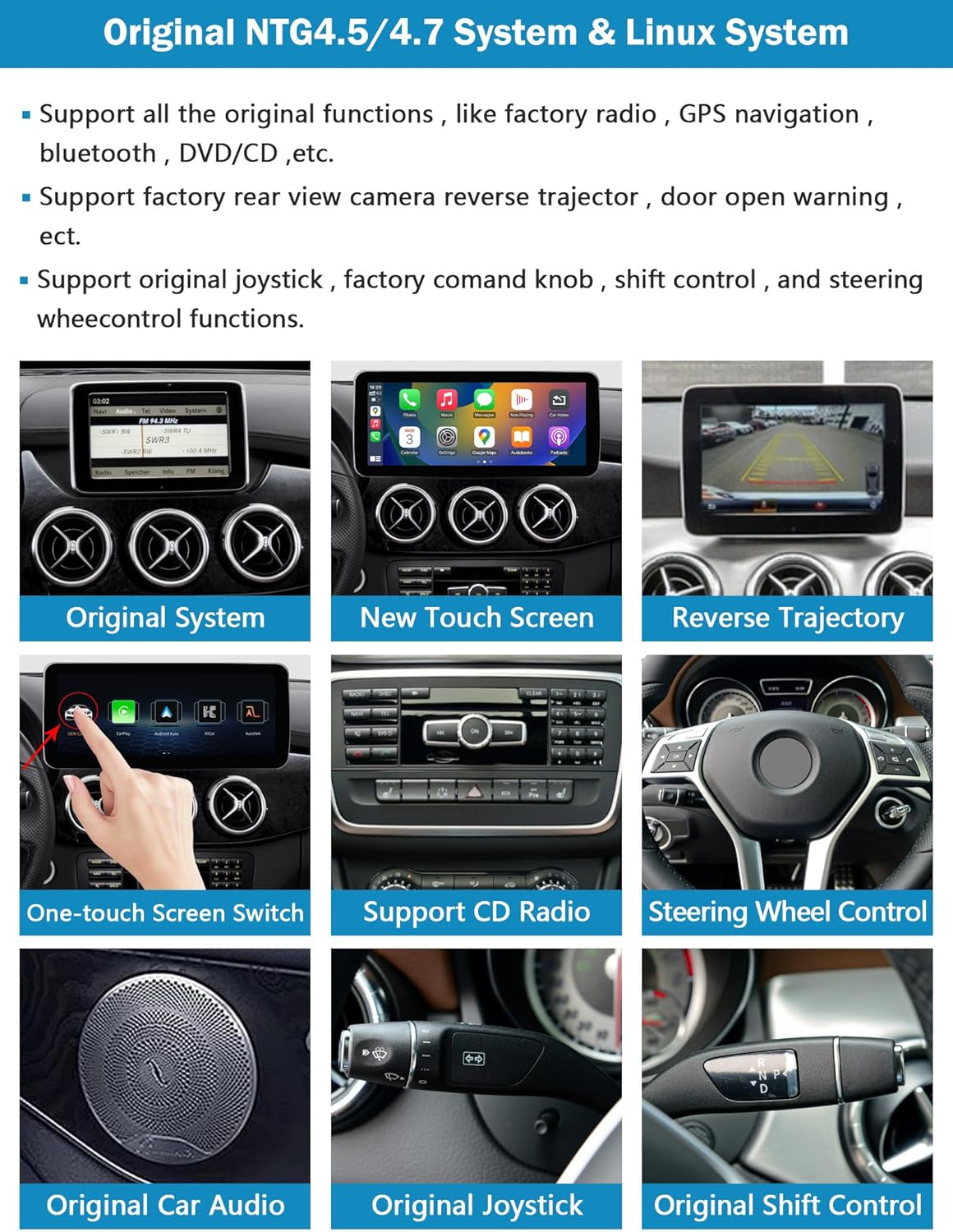 Ninetom 10.25 inch car radio touch screen for 2013-2015 Mercedes Benz A/B class GLA CLA W176 W246 C117 X117 X156 with NTG 4.5/4.7 system, supports Apple Carplay/Android Auto/Mirrorlink - QUORE