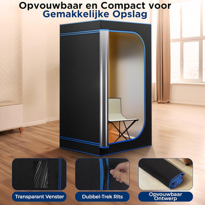 SereneLife Draagbare Sauna voor Thuis-Infrarood Saunatent met Verwarmd Voetkussen en Opvouwbare Stoel-Saunabox-Compacte Persoonlijke Detox Sauna- Afstandsbediening voor Thuis Spa, 90 x 180 cm-Zwart